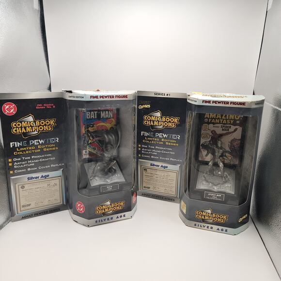 Comic Book Champions Fine Pewter Figure Set DC Robin Marvel Spiderman New in Box - Picture 1 of 11